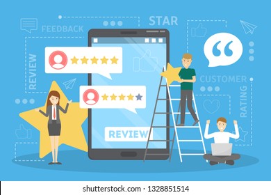 Feedback concept. Idea of customer review. Positive opinion and quality evaluation. Rating of product or service. Vector illustration in cartoon style