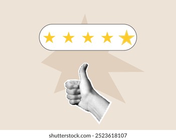 Feedback concept illustration. Vector Halftone hand. Customer feedback, evaluation.