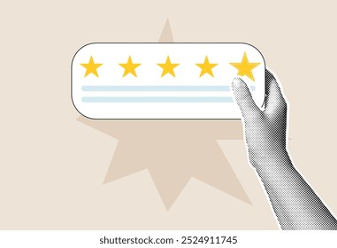 Feedback concept illustration. Vector Halftone hand. Customer feedback, evaluation.