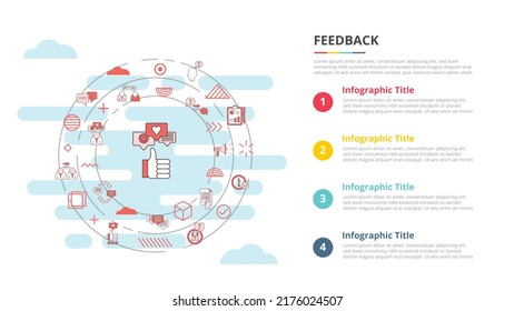 concepto de retroalimentación para banner de plantilla de infografía con información de lista de cuatro puntos