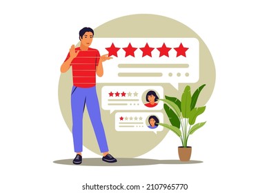 Feedback concept. Star rating. Vector illustration. Flat.