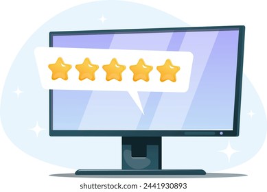Concepto de retroalimentación, estrellas de retroalimentación en la pantalla del monitor de la computadora