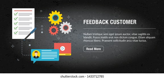 Feedback customer, banner internet with icons in vector. Web banner template for website, banner internet for mobile design and social media app.Business and communication layout with icons.