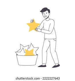 Feedback und Kundenbericht mit einer Vektorgrafik von MAN Character Holding Star Rating Service