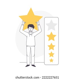 Comentarios y revisión del cliente con la ilustración vectorial del servicio de clasificación de personajes masculinos