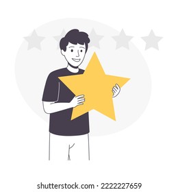 Comentarios y revisión del cliente con la ilustración vectorial del servicio de clasificación de personajes masculinos