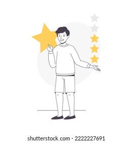 Feedback and Customer Review with Man Character Holding Star Rating Service Vector Illustration