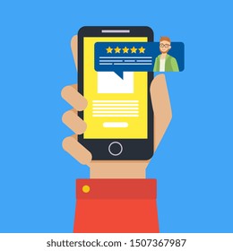 Feedback Customer Review Page on Smartphone, Rating and Customer Review Feedback Concept Vector Illustration