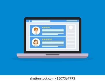 Feedback Customer Review Page on Laptop, Rating and Customer Review Feedback Concept Vector Illustration