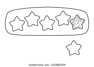 Comentarios. Comentarios de los clientes. Estrellas de retroalimentación. Ilustración vectorial. Estilo Doodle.