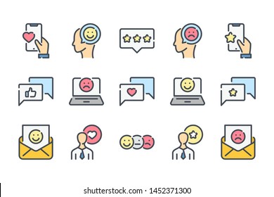 Feedback and Customer Satisfaction related color line icon set. Testimonials and Ranking outline vector icons.