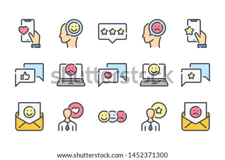 Feedback and Customer Satisfaction related color line icon set. Testimonials and Ranking outline vector icons.