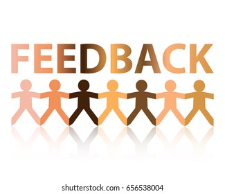 Feedback cut out paper people chain in different skin tone colors