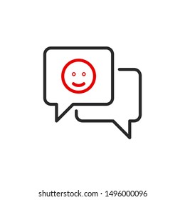 Feedback dialog with Web site support outline flat icon. Single high quality outline logo for web design or mobile app. Thin line logo review. Black and red icon pictogram isolated on white background