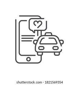 Icono de línea negra del controlador de comentarios. Servicio de taxi de pedidos de aplicaciones móviles en línea. Pictograma para web, aplicación móvil, promoción. elemento de diseño UI UX.