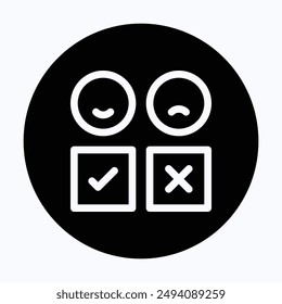 Rückmeldung Emoji, Kunde Zufriedenheit mit verschiedenen Emotionen mit Check und Cross Sign Vektorgrafik Icon, 