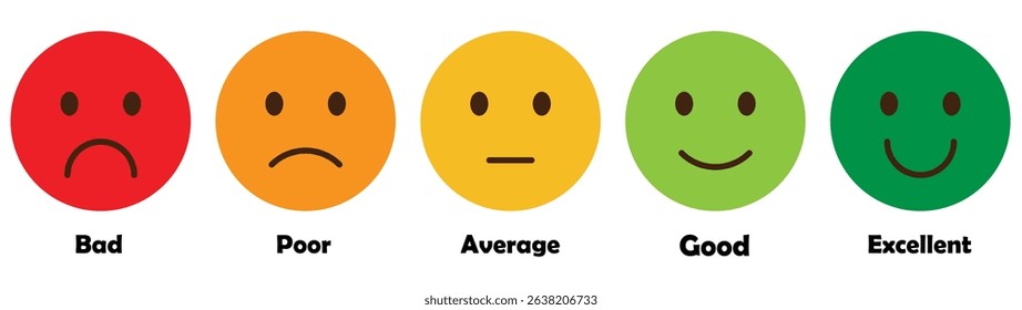 feedback emoji icon in different colour with progress bar, happy to sad emotions icons, customer feedback icon. review with star bar and dot bar. vector, symbol, icon	