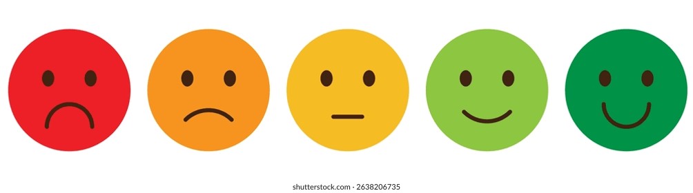 feedback emoji icon in different colour with progress bar, happy to sad emotions icons, customer feedback icon. review with star bar and dot bar. vector, symbol, icon	