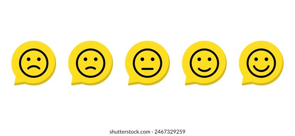 Feedback emoji icon on speech bubbles. Customer satisfaction level emoticon concept