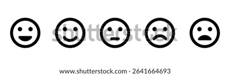 Feedback emoji icons vector. Good and bad emoticon signs. Happy and Sad reactions. Feedback or rating icon set, happy, neutral, sad, emojis. Vector illustration.