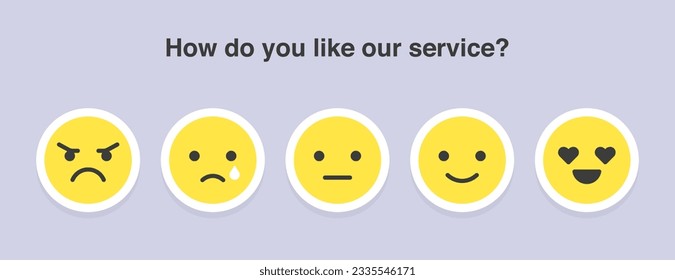 Feedback emoji infographic, Reviews or rating scale with emoji representing different emotions, Level of satisfaction rating for service