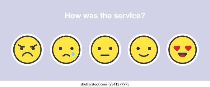 Feedback emoji infographic, Reviews or rating scale with emoji representing different emotions, Level of satisfaction rating for service