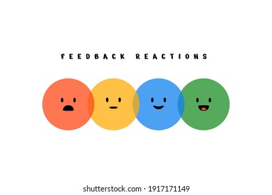 Feedback Emoji Reactions. Round Colorful Emotions, Cartoon Emoticons Happy Sad Laughing Smiley Faces. Vector Illustration