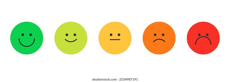 Feedback Emoji Schieberegler, Bewertungen oder Bewertungsskala mit Emoji, die verschiedene Emotionen darstellen, Grad der Zufriedenheit Bewertung für Service