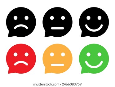 Feedback emoji speech bubble icon. Customer review emoticon concept