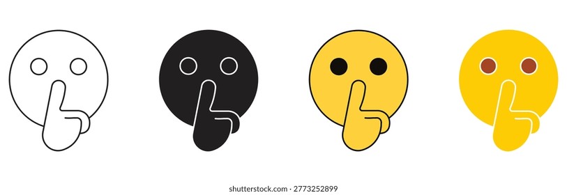 Feedback emojis icon set. Hush female emoji emoticon making a silence quiet shh sign with her finger , vector illustration.