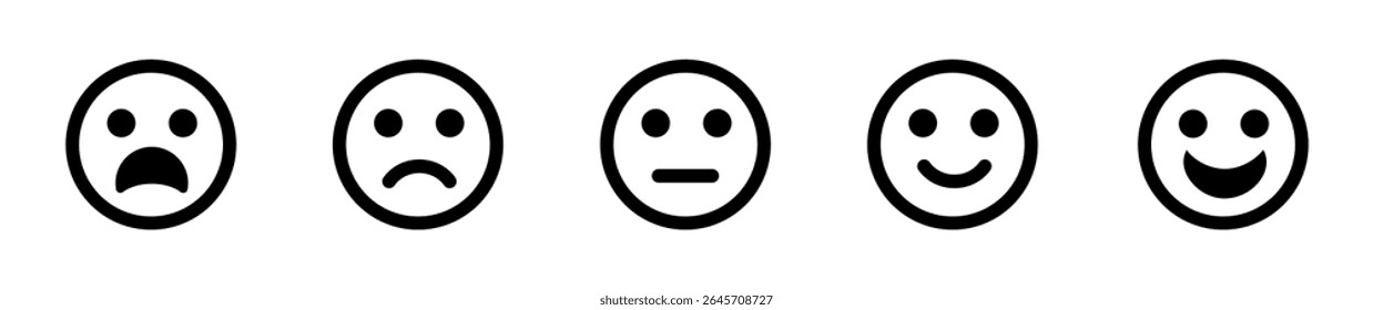 Feedback emojis icons, Customer satisfaction, rating emojis set in different colors, Smiley rating icon set vector illustration, emotion levels on scale different faces icons, Flat icon set of rating.