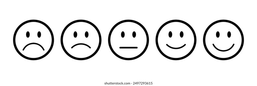 feedback emojis icons , rating emojis set in black clour, feedback emoticons collection, very happy, happy, neutral, sad and very sad emojis , very sad emojis, flat icon set of rating