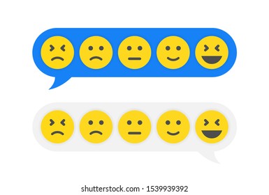 Feedback emoticon emoji smiley icon in chat bubbles. Feedback in form of emotions in message. Vector illustration