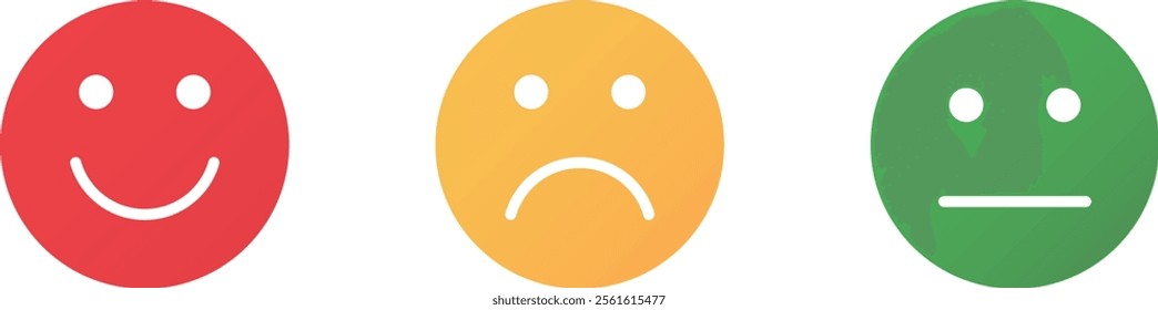 Feedback emoticon flat design. Emoji icons. Sad, happy reaction. Vector illustration