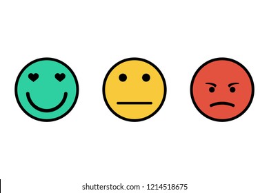 Feedback emoticon flat design icon set. Positive, negative and neutral faces collection. Smile icon