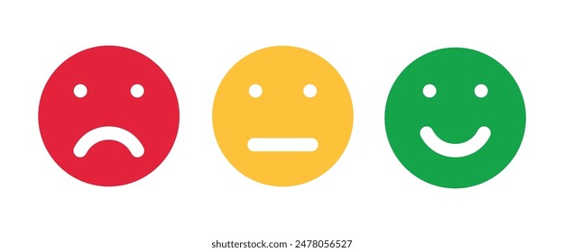 Feedback emoticon flat design icon set from negative to positive. different moods smiles and check mark sign, vector icons set.Emotions Range Vector Icon.