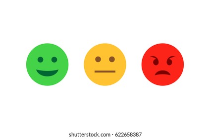 Feedback Emoticon Flat Design Icon Set. Positive, Negative And Neutral Faces Collection