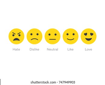 Conjunto de ícones emoticon de feedback. Feedback sorridente. Taxa de experiência do usuário com smileys. Nível de satisfação do cliente. Feedback em forma de emoções. Ícones planos vetoriais