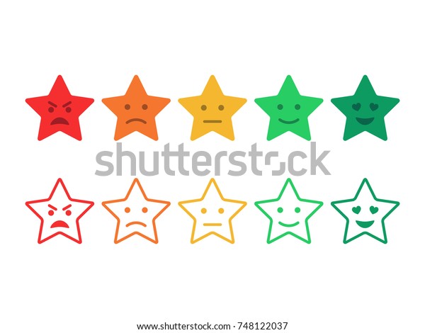 フィードバックの絵文字星 調査星スマイリーセット カスタマエクスペリエンスの評価 評価系星 満足度のレベル ベクターフラットアイコンセット のベクター画像素材 ロイヤリティフリー
