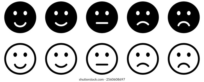 Feedback emoticons emojis. Smiley icon set , happy, neutral, sad, emoji, icon - Customer satisfaction rating scale with good and bad emotions. Vector illustration.