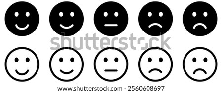 Feedback emoticons emojis. Smiley icon set , happy, neutral, sad, emoji, icon - Customer satisfaction rating scale with good and bad emotions. Vector illustration.
