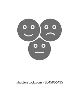 Emoticonos de retroalimentación, positivo, negativo y neutro se enfrenta al icono gris.