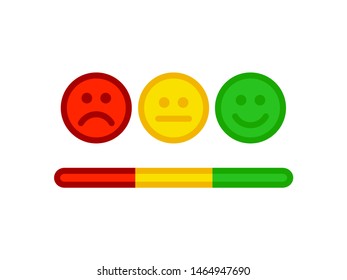 Feedback emoticons scale. Happy face level flat cartoon illustration 