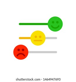 Feedback emoticons scale. Happy face level flat cartoon illustration 