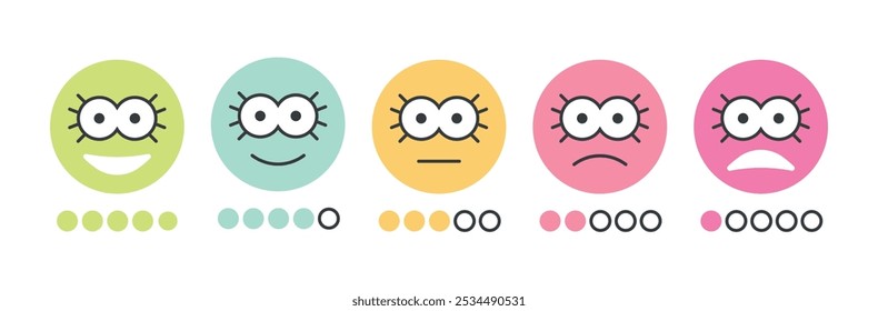 Feedback emotion faces coloridas classificação ícones de escala cliparts vetor