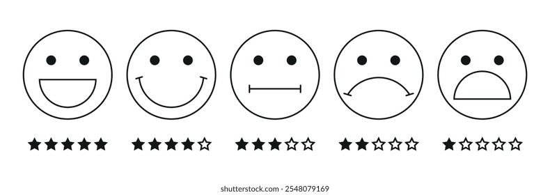 Feedback emotion faces line rating scale icons editable stroke hand drawn vector objects