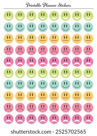 Feedback emotion faces printable planner stickers colored flat icons