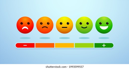 Vector de icono de escala de emociones de retroalimentación. Concepto de revisión de comentarios de clientes en Ilustración vectorial 3d. Medición del estado de la recomendación de aprobación de opiniones de revisión