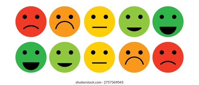 Feedback emotions icon set. Good  neutral and bad emoji. Level satisfaction concept