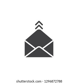 Feedback envelope vector icon. filled flat sign for mobile concept and web design. Open envelope and arrow simple solid icon. Symbol, logo illustration. Pixel perfect vector graphics